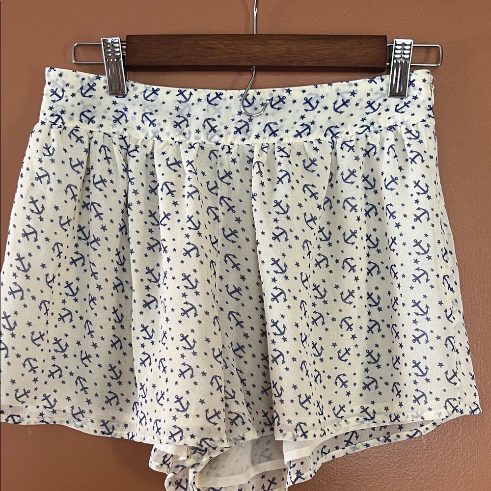 Forever 21 High Waist Anchor Print Shorts - White and Blue